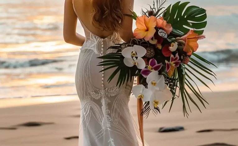 Chụp ảnh cưới cô dâu đơn bên bờ biển hoàng hôn